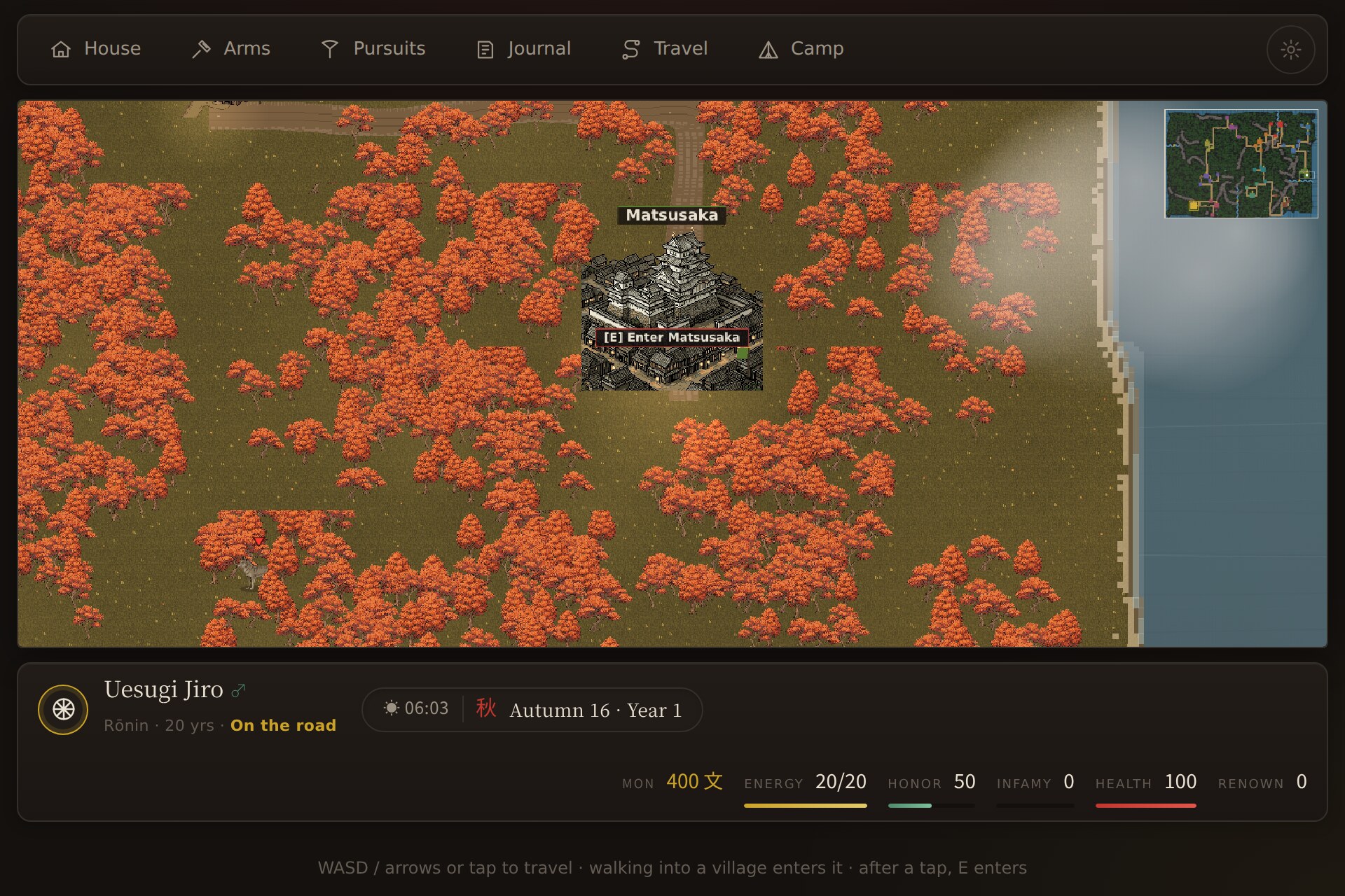 The overworld in autumn, forests turned red and gold