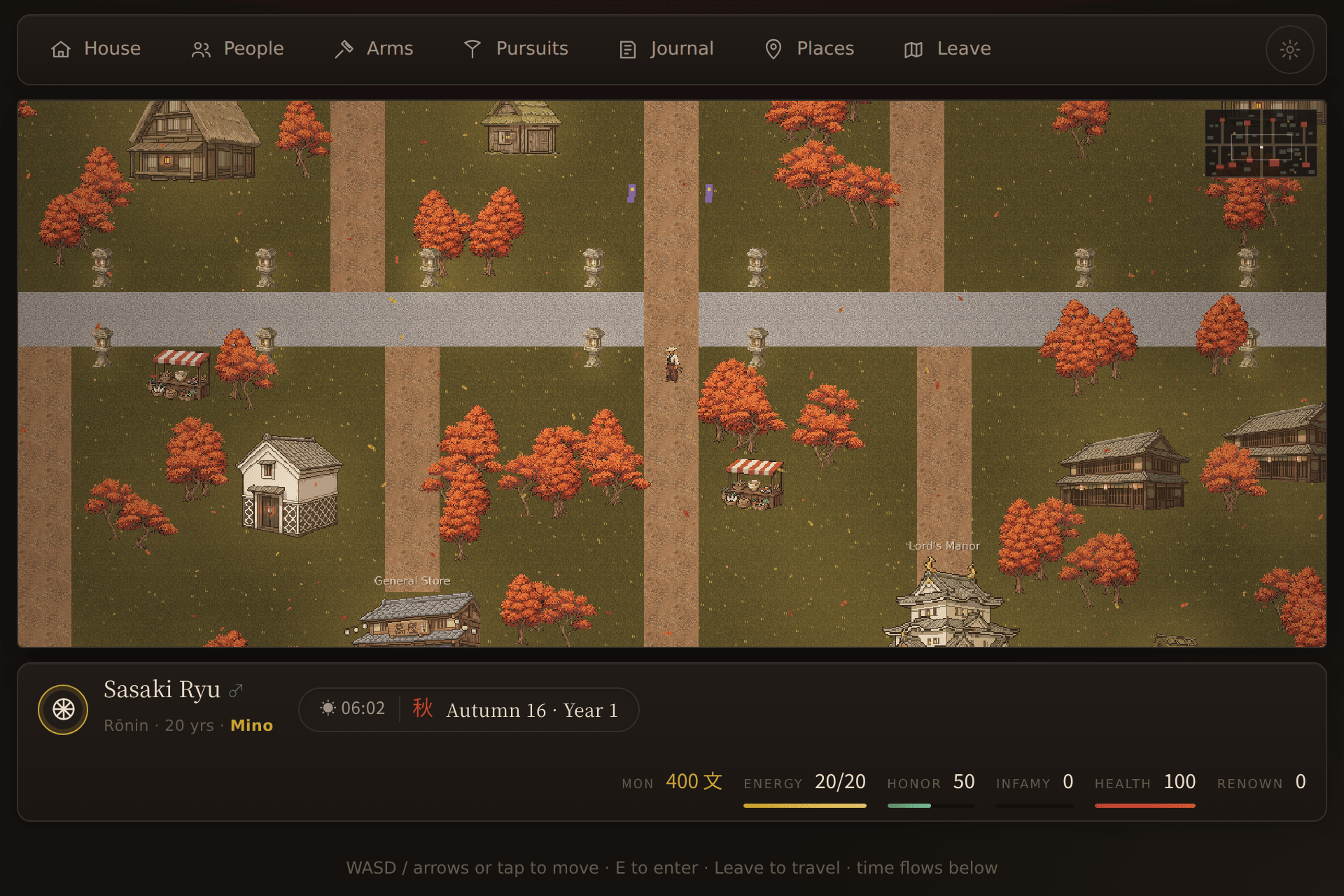 An in-game castle-town street in autumn